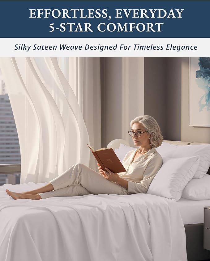 LANE LINEN 100% Egyptian Cotton Bed Sheets Queen Size, Long Staple Soft & Comfy Sateen Weave No Pill Fade Resistant Queen Size Bedding Set, Machine wash 15'' Deep Pocket Queen Sheets - Gray Lilac