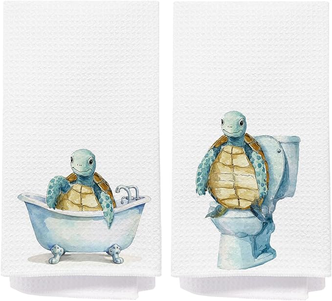 Sea Turtle Bathroom Hand Towels, Turtle Lover Gifts for Women, Nautical Coastal Beach Decorative Hand Towels for Kids Bathroom Washroom, 16x24 Inch Set of 2