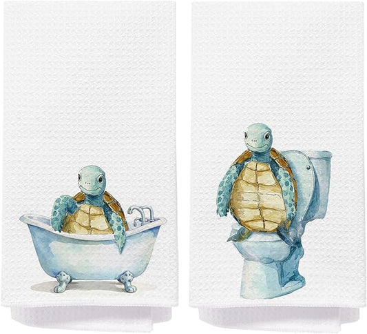 Sea Turtle Bathroom Hand Towels, Turtle Lover Gifts for Women, Nautical Coastal Beach Decorative Hand Towels for Kids Bathroom Washroom, 16x24 Inch Set of 2