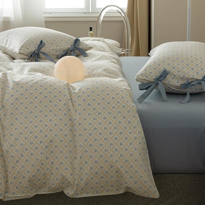EAVD Boho Floral Comforter Set Queen Soft Fluffy Microfiber Chic Shabby Blue Floral Bedding Comforter Set 1 Queen Comforter and 2 Pillowcases Reversible Botanical Comforter Set for All-Season