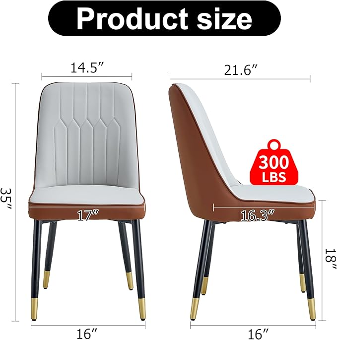 Dining Chairs Set of 8，Modern Dining Chairs, Equipped with PU Leather Backrest Cushions and Black Metal Legs, Suitable for Restaurants, Kitchens, and Bedrooms Dining Room Chairs
