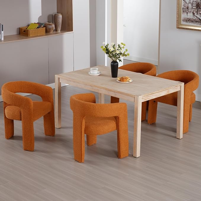 Modern Sherpa Dining Chairs Set of 6, Upholstered Barrel Chairs with Arms Comfy Accent Side Chairs for Living Room/Dining Room/Reception, Terra Cotta