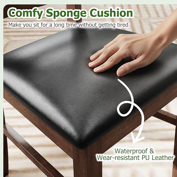 GOFLAME Wooden Dining Chairs Set of 4, PU Leather Upholstered Kitchen Chairs with W-Shaped Hollowed Backrest, Rubber Wood Legs, Armless Side Chairs for Living Room, Dining Room, Restaurant