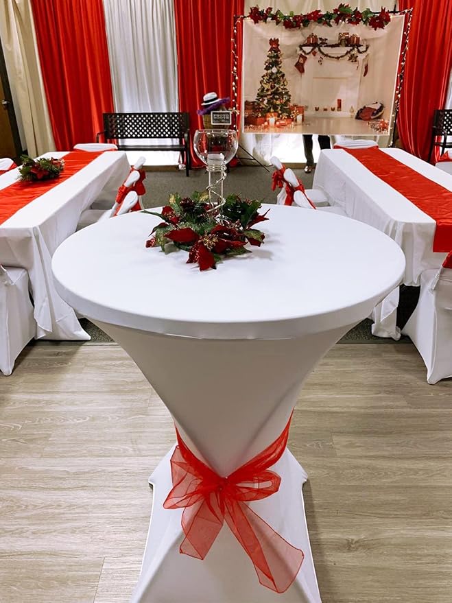 Tina 8 Pack 30x42 Inch Highboy Spandex Cocktail Table Covers White, Fitted Stretch Cocktail Tablecloth for Round Tables (8PC 30X42 White)