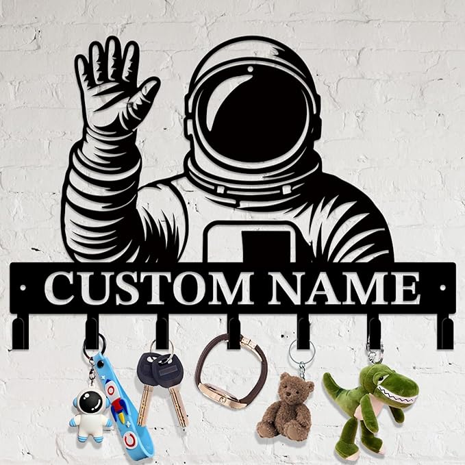 Personalized Custom Astronaut UFO Metal Wall Keys Hooks,Clothes Hooks Astronaut Art coat racks,door holder,Black Astronaut decorations for home,Entrance doors,Hallway, Bedroom,Keys,Hats (Style H)
