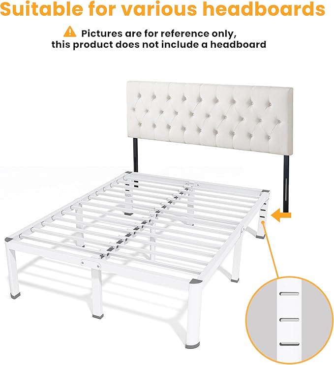 18 Inch Full Size Metal Bed Frame with Round Corners, Storage Space Under High Bed Frame-Heavy Duty Steel Slats Support, Noise Free - Easy Assembly - No Box Spring Needed,White
