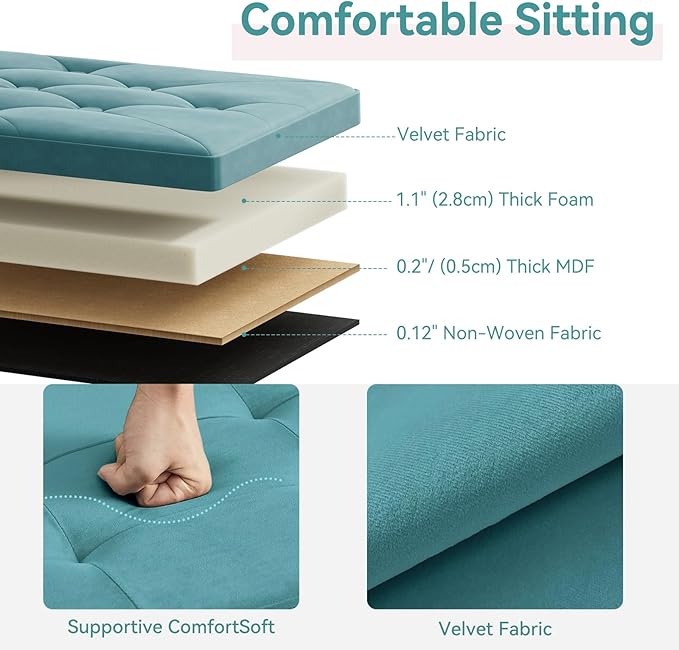 BRIAN & DANY Folding Storage Ottoman Bench, Ottoman with Storage, Foot Rest, Benches Seat for Bedroom, Living Room, Entryway, Long Shoes Bench, 15.7" x 31.5" x 15.7" Teal