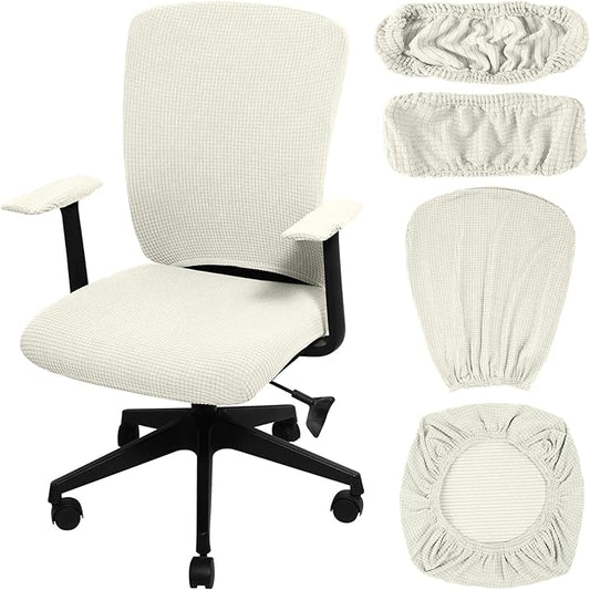 Tallew 4 Pcs Office Chair Covers Set Computer Universal Protective Stretchable Chair Seat Covers Desk Armrest Slipcovers Pads Office Cushion Backrest for Rotating (XL,Cream White)