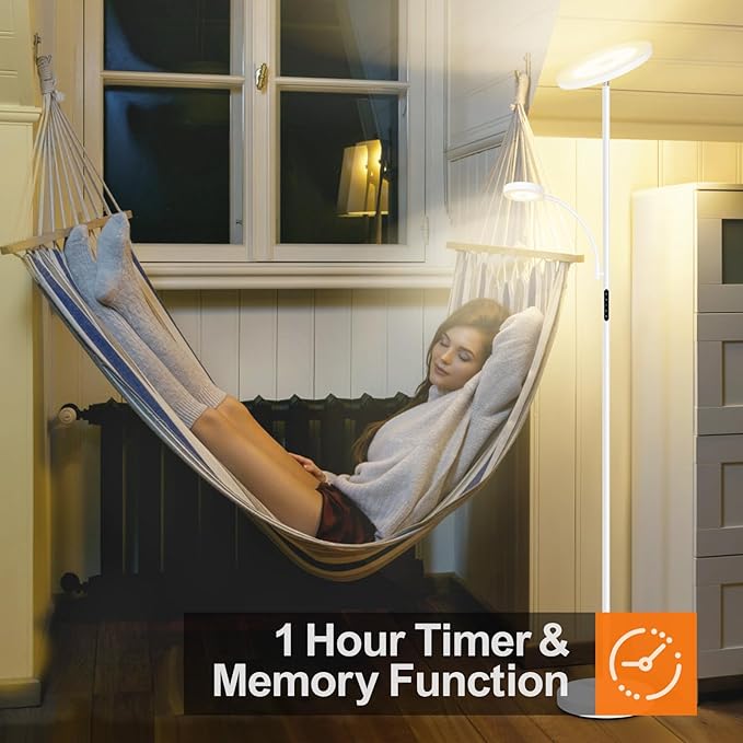 OUTON LED Floor Lamp, 27W/2400LM Modern Torchiere & 7W/ 400LM Reading Lamp, Bright Dimmable Standing Tall Lamp with 4 Color Temperature, Remote Touch Control for Living Room Bedroom Office, White