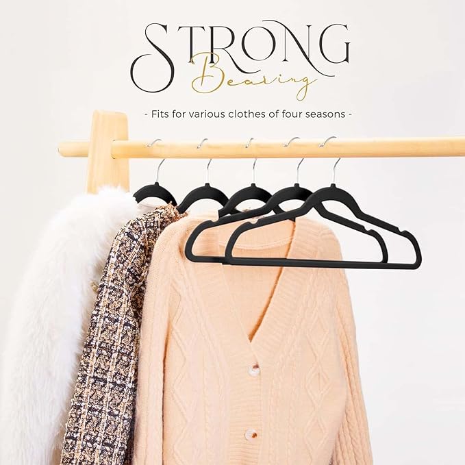 HOUSE DAY Black Velvet Hangers 240 Pack, Premium Non-Slip Felt Clothes Hangers, Sturdy Black Hanger Heavy Duty Durable for Coat, Suit, Space Saving No Hanger Mark Rotating Hook