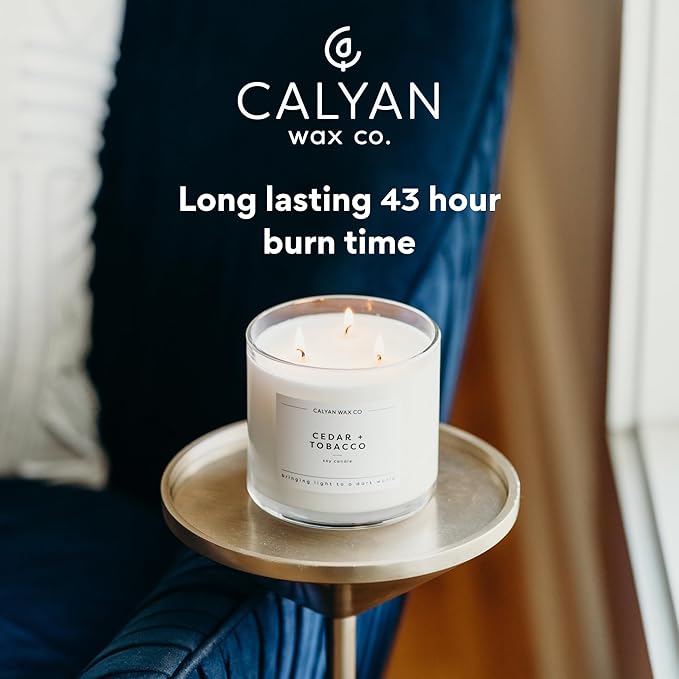 Calyan Wax Co. Evergreen & Eucalyptus 3 Wick Scented Candle - 43 Hour Burn - Luxury 3 Wick Soy Candles - Non Toxic Soy Wax Candles - Long Lasting Large Glass Jar Candle for Home - 14.9oz