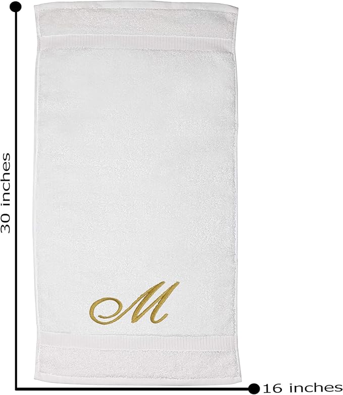 White Monogrammed Hand Towels for Bathroom - Luxury Hotel Quality Personalized Initial Embroidered Towel for Powder Room, Spa - GOTS Organic Certified - Pack of 2 Gold, Letter M