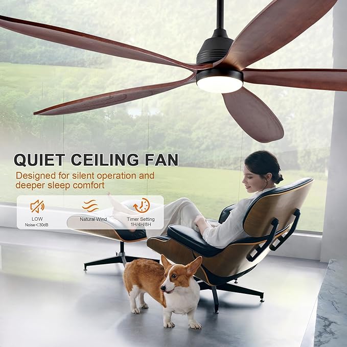 72 Inch Ceiling Fans with Lights and Remote Control, Large Outdoor Ceiling Fan with Light, Dimmable, High CFM, Wall Switch, Quiet 5 Blades Wood Ceiling Fan for Patio Gazebo Living Room
