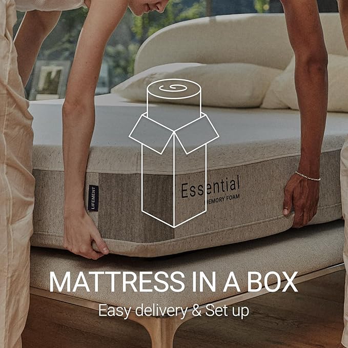 LIFEMENT Queen Mattress 8 Inch, Essential Graphite Infused Memory Foam Bed | Medium Firm, Fiberglass Free, Cooling Pressure Relief | CertiPUR-US & Oeko-TEX Certified, Mattress in a Box