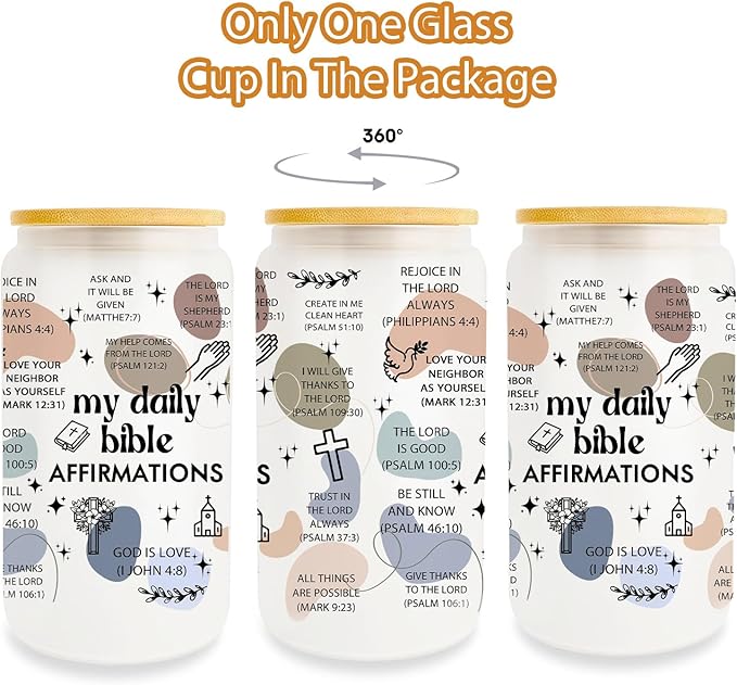 Christian Gifts for Women Birthday, Inspirational Religious Gifts, 16 Oz Can Glass Cups With Lid Straw for Friends with Bible Verse, Religious Gifts, Spiritual Gifts for Her Female Coworker