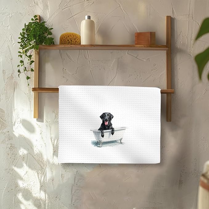 Funny Black Lab Dog Hand Towels Set of 2, Gifts for Labrador Retriever Dog Owners Lovers, Black Labrador Decor for Bathroom, Pet Lovers Gifts Toilet Hand Towels for Bathroom Washroom, 16x24In