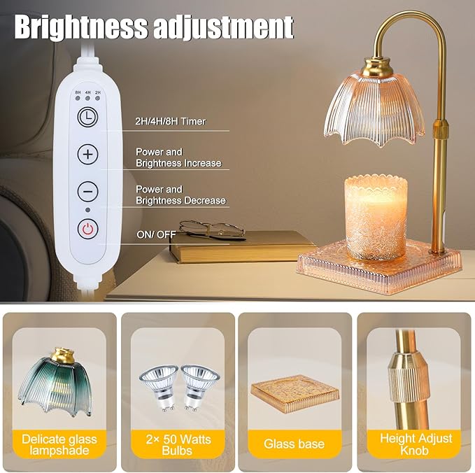 Candle Warmer Lamp with Timer - Electric Wax Melt Warmer with Adjustable Height and Dimmer for Scented Candle Wax, Homer Décor and House Warming Birthday Gifts for Women Mom