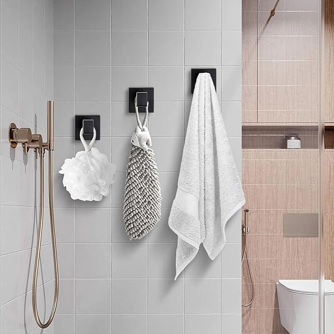 Towel Hooks for Bathrooms, Heavy Duty Wall Mounted Stainless Steel Modern Hook, 2 Pack – Ideal for Hanging Towels, Robes, Coats, in Kitchen, Bedroom, Bathroom, or Hotel (2, Matte Black)
