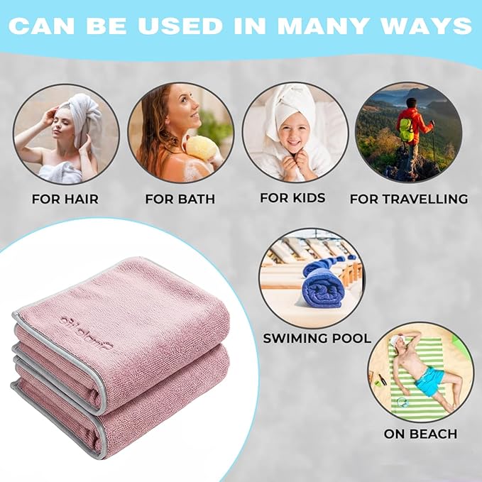 2-Pack Microfiber Bath Towels (27x54 Inches) - Ultra Soft & Quick Dry, 3X Absorbency, Lightweight for Gym, Yoga, Travel & Spa - Perfect for Home, Fitness & Post-Workou