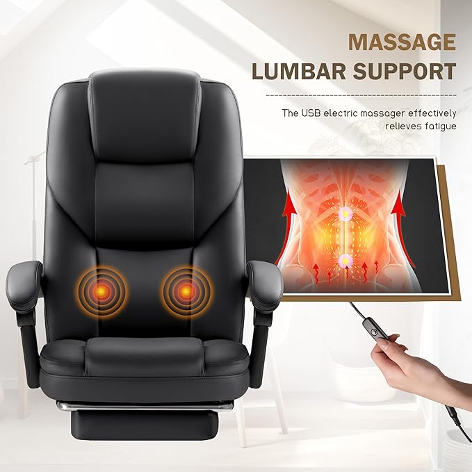 Furmax Executive Office Chair with Foot Rest Big and Tall Office Chair Ergonomic Home Office Desk Chairs Reclining High Back Leather Chair with Lumbar Support, 400LBS (Black)