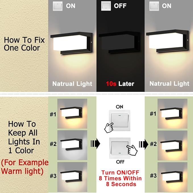 Sytmhoe Exterior Light Fixture,2Packs Outdoor Wall Light Fixture,LED Wall Sconce 3-Color-Changeable Wall Mounted Lamps,Matte Black Porch&Patio Light Outdoor,IP65 Waterproof for Hallway Stairs Gardens