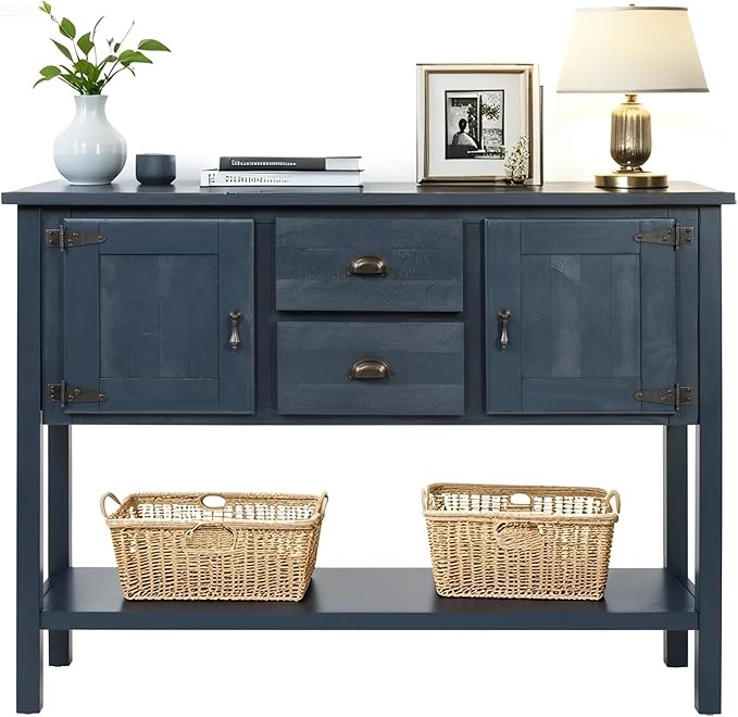 LKTART Solid Wood Farmhouse Console Table,Sofa Table with Storage Drawers and Shelves,Entryway Table for Entry Hallway Foyer,EasyAssembled (48" Navy Blue)