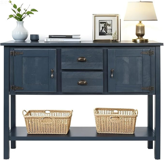 LKTART Solid Wood Farmhouse Console Table,Sofa Table with Storage Drawers and Shelves,Entryway Table for Entry Hallway Foyer,EasyAssembled (48" Navy Blue)