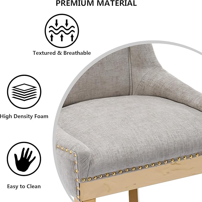 Luxury Fabirc Upholstered Dining Chairs Set of 6,Neutral Chenille Kitchen Room Chair with Nailhead Trim,6 Piece Modern Side Chairs for Dining Room,Living Room,Bar (Beige-Gold, Set of 6)