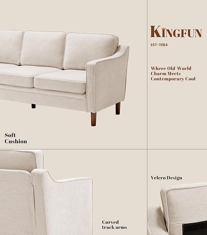 Kingfun Living Room Furniture Sets, Armchair and 2 Loveseat, Mid Century Modern Sofa Set, Chenille Couch with Solid Wood Frame for Living Room & Bedroom, Beige