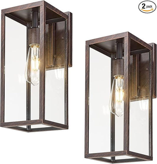 Bestshared Outdoor Wall Sconce Lights,Exterior Wall Lighting Fixtures with Clear Glass, Anti-Rust Vintage Outside Lantern Lamp for House Front Porch Doorway Patio(Rusted,15 Inch Height-2PACK)