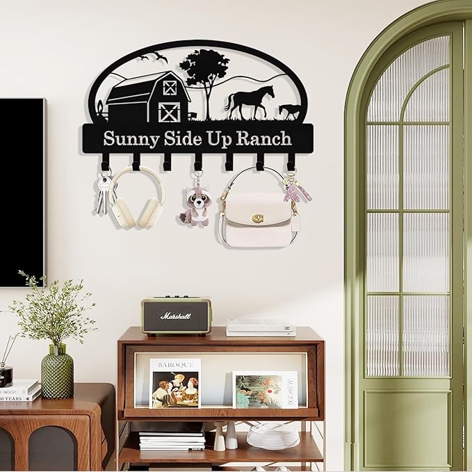 Personalized Deer Forest Key Holder Wall Mount, Custom Metal Key Holder for Wall with Name, Custom Keys Rack Hanger with Hooks for Entryway, Front Door, Hallway, Living Room, Kitchen