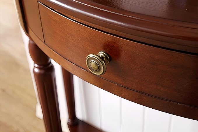 Solid Wood Console Table with Drawer, Semi-Circle Entryway Storage Shelf, Half-Moon Porch Table Side Elegant Vintage Sofa for Living Room (Walnut-Colored (39.4" L x 15.7" W x 34.4" H))