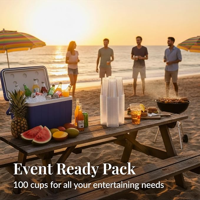 Prestee 100 Pack 14 oz Clear Plastic Cups - Versatile Plastic Wine Glasses Disposable for Cocktails, Water, Beer - Durable Cocktail Cups for Parties, Weddings, Holiday Events - Reusable or Disposable
