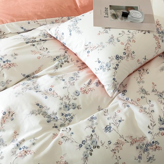 King Comforter Set Floral Soft Cute Floral Bedding Comforter Sets Garden Style Red Flower Print Botanical Flowers Comforter Set King for All Seasons 1 Comforter and 2 Pillowcases
