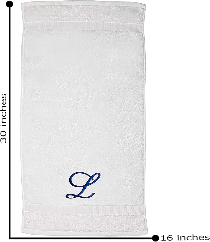 White Monogrammed Hand Towels for Bathroom - Luxury Hotel Quality Personalized Initial Embroidered Towel for Powder Room, Spa - GOTS Organic Certified - Set of 2 Navy Letter L