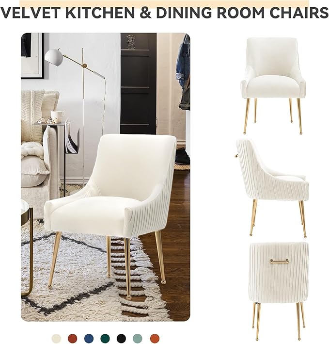 Dining Chairs, Accent Chairs Set of 6, Modern Upholstered Kitchen Dining Room Chairs with Gold Legs, Fabric Tufted Velvet Living Room Chairs for Reception Room Bedroom Guest Room (Beige)