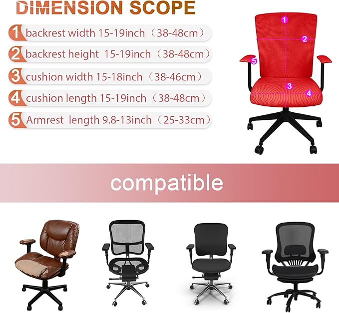 Tallew 4 Pcs Office Chair Covers Set Computer Universal Protective Stretchable Chair Seat Covers Desk Armrest Slipcovers Pads Office Cushion Backrest for Rotating (XL,Red)
