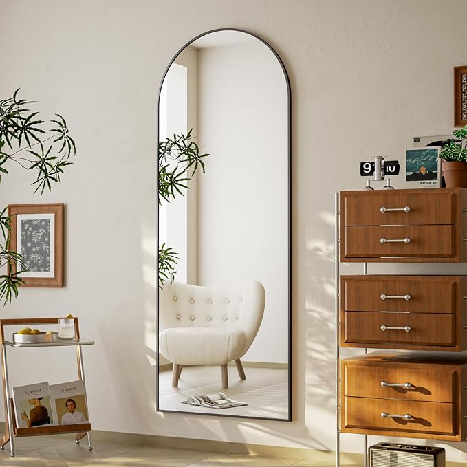 71 x 26 inch Arched Full Length Mirror - Full Body Floor Mirror, ShatterVue Tempered Glass, Standing, Leaning, Wall Mounted for Living Room, Bedroom, Black
