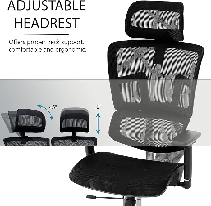 ErgoMax 53 in Tall Black Ergonomic Adjustable Office Chair w/Aluminum Back and Base, Ergonomic Chair with Headrest and Lumbar Support