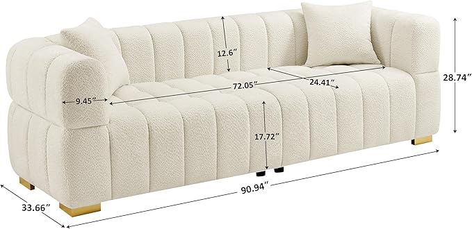 VANOMi Sofa and Chair Set, Modern Deep Seat Couch & Boucle Sofa Chairs, Oversized Upholstered Couch Sets for Living Room, Bedroom, Office, Apartment, White (2 Pieces)