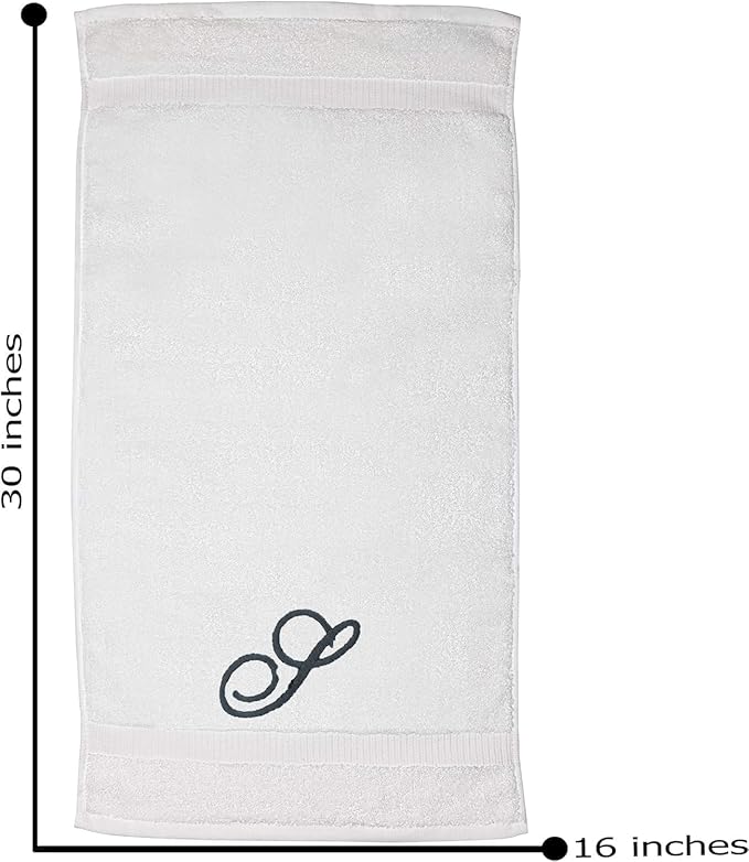 White Monogrammed Hand Towels for Bathroom - Luxury Hotel Quality Personalized Initial Embroidered Towel for Powder Room, Spa - GOTS Organic Certified - Pack of 2 Dark Gray, Letter S