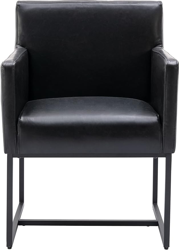 Set of 4 Upholstered Dining Chairs with Armrest, PU Leather Modern Accent Armchairs, Kitchen & Dining Room Chairs Side Chairs, Black
