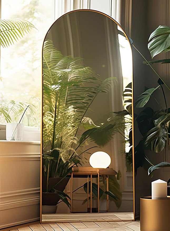 Full Length Mirror, Arched Floor Mirror, 38" x 77" Oversized Full Length Mirror, Freestanding, Full Body Mirror, Arch Mirror Full Length, Wall Mounted Mirror for Bedroom, Gold