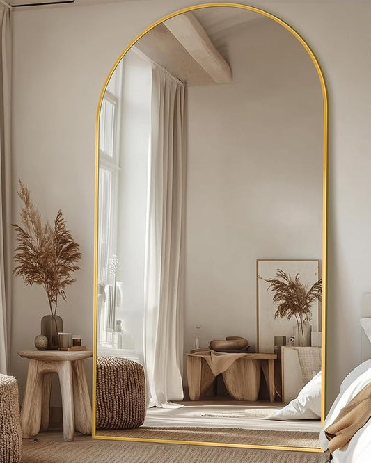 Full Length Mirror, 90"x46" Oversized Floor Mirror with Stand, Hanging or Leaning Full Body Mirrors Mirror for Bedroom, Living Room, Cloakroom, Arch, Gold