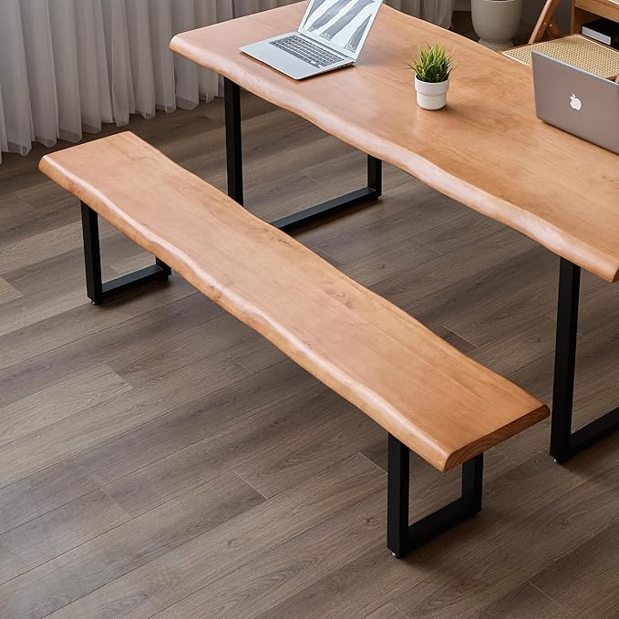 Stylish Brown Wooden Long Bench with Sturdy Metal Legs – Versatile Seating for Office, Restaurant, Living Room, and Meeting Room(Brown Bench, 70.87in)