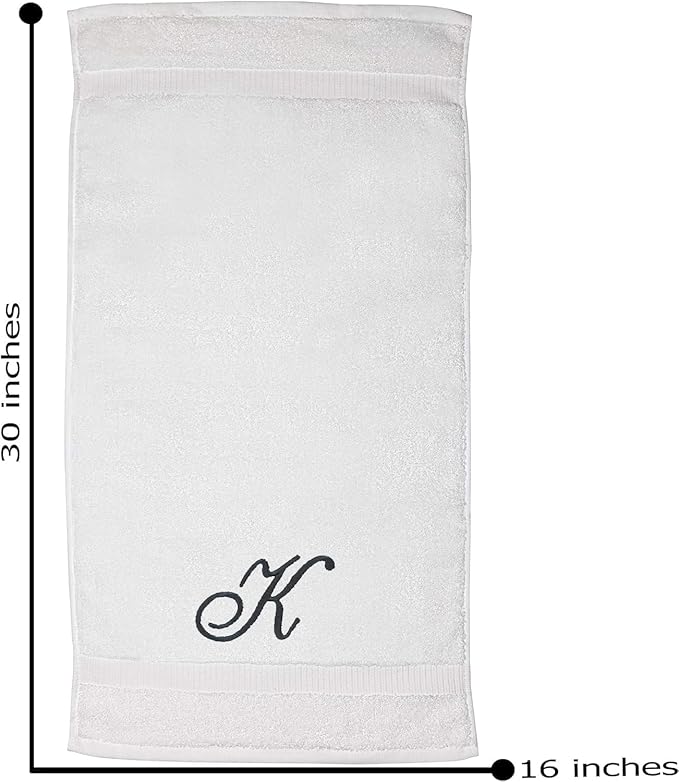 White Monogrammed Hand Towels for Bathroom - Luxury Hotel Quality Personalized Initial Embroidered Towel for Powder Room, Spa - GOTS Organic Certified - Set of 2 Dark Gray Letter K