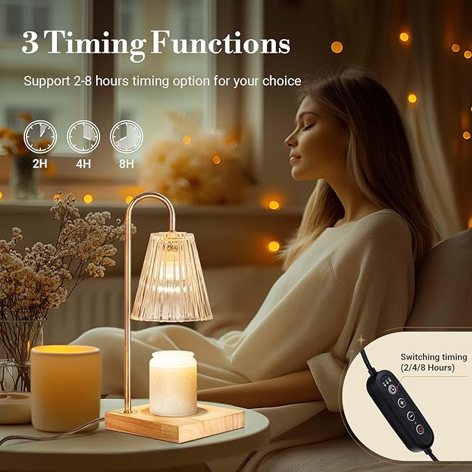 Marycele Large Candle Warmer Lamp with Timer, Electric Wax Melt Warmer Clear Glass, Gifts for Mom Women Her, Vintage Candle Lamp for Office Room Home Decor