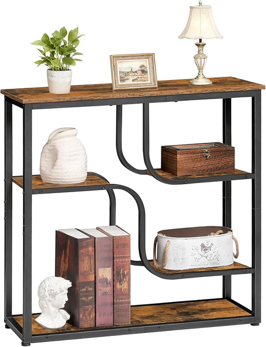 HOOBRO 29.5" Console Table, 5-Tier Sofa Table, Behind Couch Table with Storage Shelves, Narrow Entryway Table for Hallway, Living Rooms, Entryway, Rustic Brown and Black BF69XG01