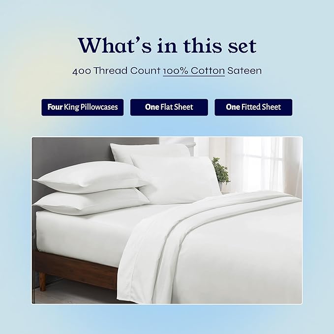 California Design Den 6-Pc King Size Sheet Set with 4 Pillowcases - Soft 400 Thread Count 100% Cotton Sheets, Cooling Sateen Weave, Luxury Deep Pocket Bedsheets Set - Ivory (Pale Tone)