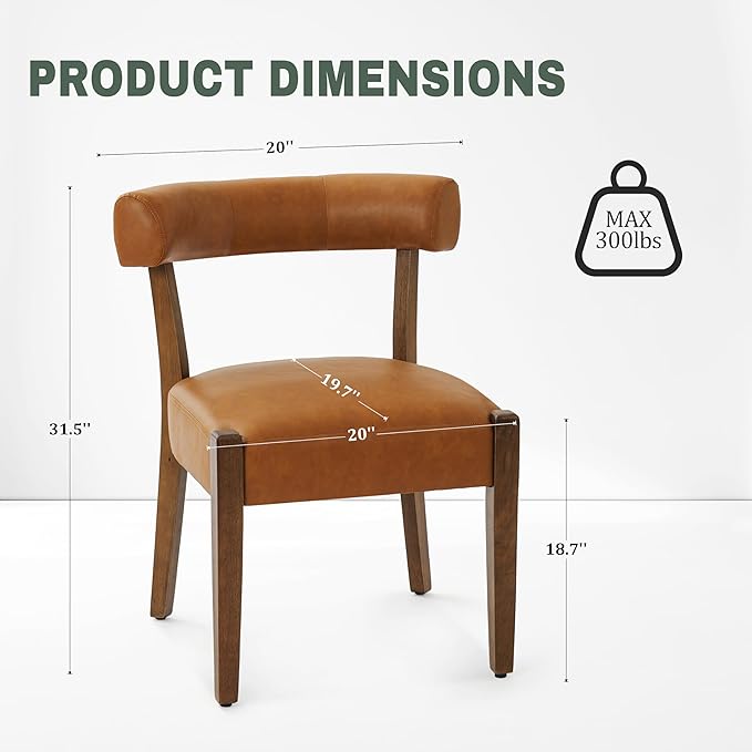 Faux Leather Dining Chairs Set of 6 Upholstered Kitchen & Dining Room Wooden Chairs Mid Century Modern Dining Chairs Low Back, Brown